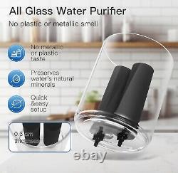 Purificateur d'eau en verre Fachioo avec manche en tan et support en bois et filtre noir