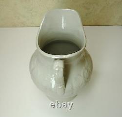 Rare Antique Salt Glaze Stoneware Art Pottery Water Pitcher Ewer Jug Exc