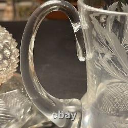 Rare Edenburgh Scotland Thistele 7 Eau Jug Pitcher Glass Crystal Signed Chip