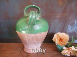 Rare ancien pichet en céramique vernissée verte de Plongeon Gargoulette