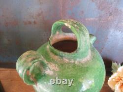 Rare ancien pichet en céramique vernissée verte de Plongeon Gargoulette