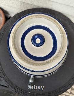 Récipient à eau Vintage Roseville Robinson 2 gallons avec couvercle et rayures bleues