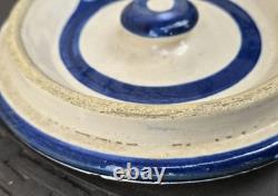 Récipient à eau Vintage Roseville Robinson 2 gallons avec couvercle et rayures bleues