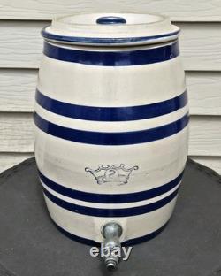 Récipient à eau Vintage Roseville Robinson 2 gallons avec couvercle et rayures bleues