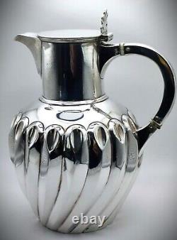 Silver Fluted Water Jug Ewer With Hinged Cover Londres 1889 William Hutton & Sons