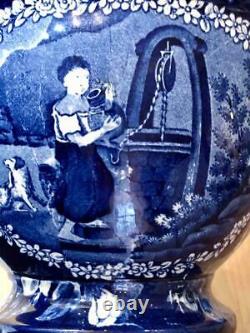 Staffordshire Dark Blue Transfer Jug, Water Girl Alias Rebecca Au Puits, Clews