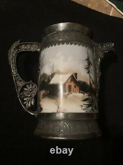 Très Rare Simpson Hall & Miller Co. Silver Glass Water Pitcher Missing Top