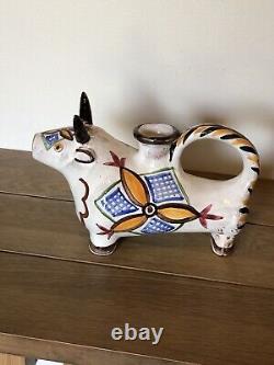 VTG Nick Kourtzis Cruche en forme de taureau vache des années 1970 Artisanat en poterie d'art grecque
