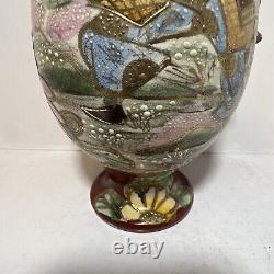 Vase antique Satsuma Vtg Pichet d'eau en céramique peint à la main Guerrier Samurai