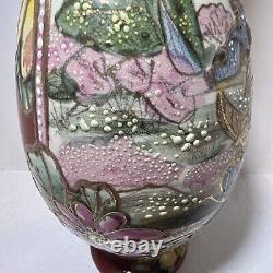 Vase antique Satsuma Vtg Pichet d'eau en céramique peint à la main Guerrier Samurai