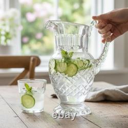 Vase en cristal taillé VTG, pichet à eau de 11 pouces de hauteur, motif en diamant et en éventail, base en piédestal lourde