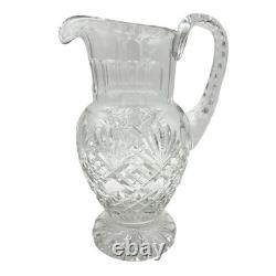 Vase en cristal taillé VTG, pichet à eau de 11 pouces de hauteur, motif en diamant et en éventail, base en piédestal lourde
