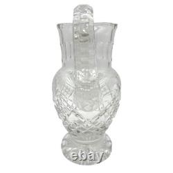 Vase en cristal taillé VTG, pichet à eau de 11 pouces de hauteur, motif en diamant et en éventail, base en piédestal lourde