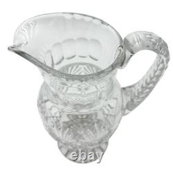 Vase en cristal taillé VTG, pichet à eau de 11 pouces de hauteur, motif en diamant et en éventail, base en piédestal lourde