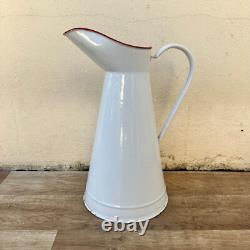 Vase en émail vintage français, pichet d'eau émaillé blanc 3011232
