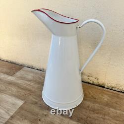 Vase en émail vintage français, pichet d'eau émaillé blanc 3011232