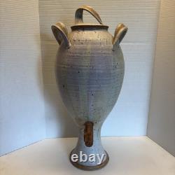 Vasque en grès VTG pour eau et vin 22 avec couvercle et robinet en bois fait à la main