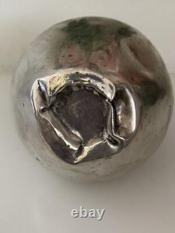 Vasque en métal couleur argent vintage, cruche ou botijo à eau ou à huile, faite à la main