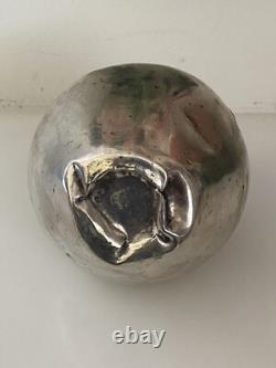 Vasque en métal couleur argent vintage, cruche ou botijo à eau ou à huile, faite à la main