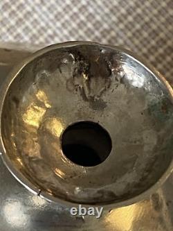 Vasque en métal couleur argent vintage, cruche ou botijo à eau ou à huile, faite à la main