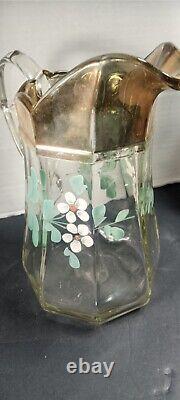 Verre EAPG US Glass COLONIS Dec 1 Cruche à eau à panneaux coloniaux peints à la main avec des fleurs