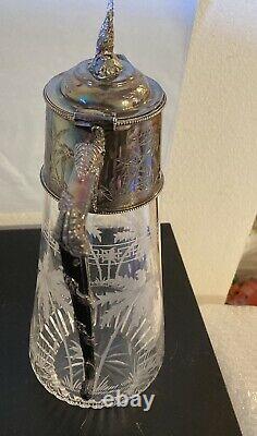 Vin D'eau En Argent Plaqué Et Écru De Cristal Antique Claret Jug Ewer, Ornate
