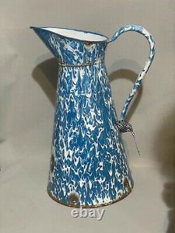 Vintage Large French Blue & White Swirl Granite/enamelware Pichet D'eau/jug