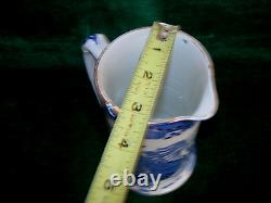 Vtg Burleigh Ware Blue Willow 7t Pint Jug Pitcher Hot Water Pewter Lid, Angleterre
