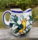 Vtg Espagne Pichets En Céramique Espagnole Carafe Art Pottery Peinte à La Main Fleur Oiseau