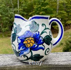 Vtg Espagne Pichets en Céramique Espagnole Carafe Art Pottery Peinte à la Main Fleur Oiseau