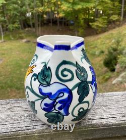 Vtg Espagne Pichets en Céramique Espagnole Carafe Art Pottery Peinte à la Main Fleur Oiseau