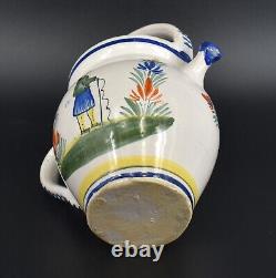 Vtg Henriot Quimper Puzzle Pot Handled Water Jug Pitcher Lid French Faience Man<br/><br/>  Traduction en français: Carafe d'eau à anse en forme de puzzle Henriot Quimper Vtg avec couvercle en faïence française représentant un homme