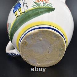 Vtg Henriot Quimper Puzzle Pot Handled Water Jug Pitcher Lid French Faience Man 	<br/> 	
<br/>	 Traduction en français: Carafe d'eau à anse en forme de puzzle Henriot Quimper Vtg avec couvercle en faïence française représentant un homme