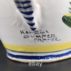 Vtg Henriot Quimper Puzzle Pot Handled Water Jug Pitcher Lid French Faience Man	
 
<br/>	 	
 <br/>  Traduction en français: Carafe d'eau à anse en forme de puzzle Henriot Quimper Vtg avec couvercle en faïence française représentant un homme