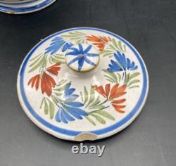 Vtg Henriot Quimper Puzzle Pot avec Anse Jarre à Eau Pichet Couvercle Faïence Française Homme